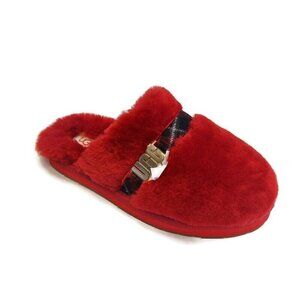 UGG Womens Size 5 Dalla Plaid Sandal Sheepskin Slippers Ribbon Red 1127489